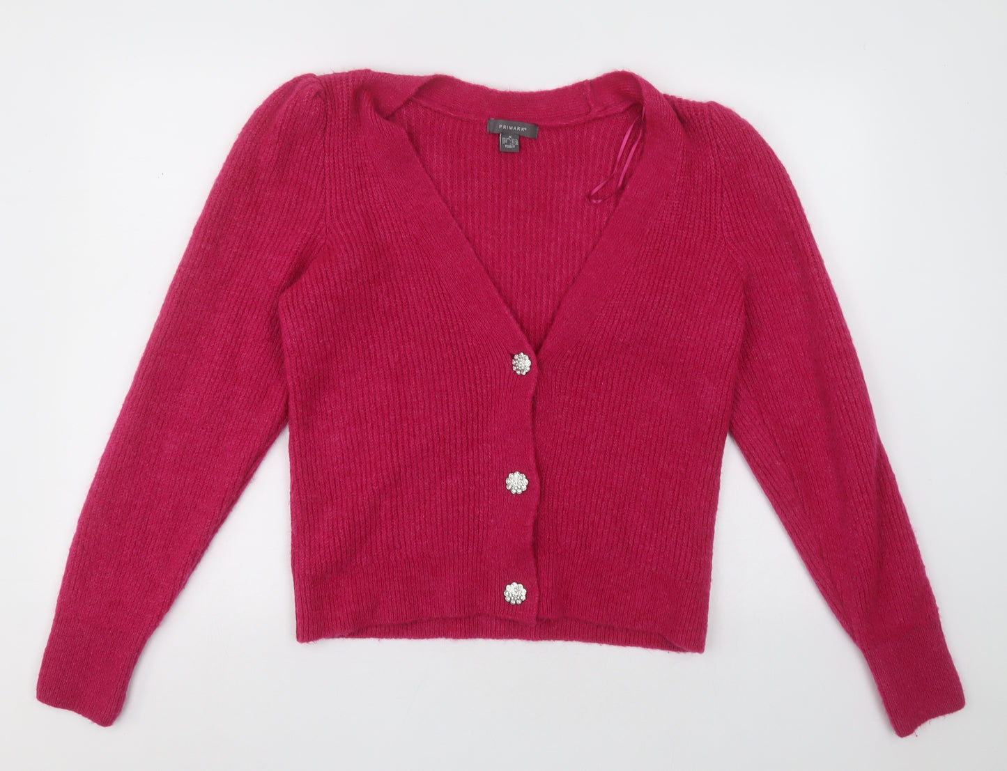 Primark Womens Pink V-Neck  Acrylic Cardigan Jumper Size 14