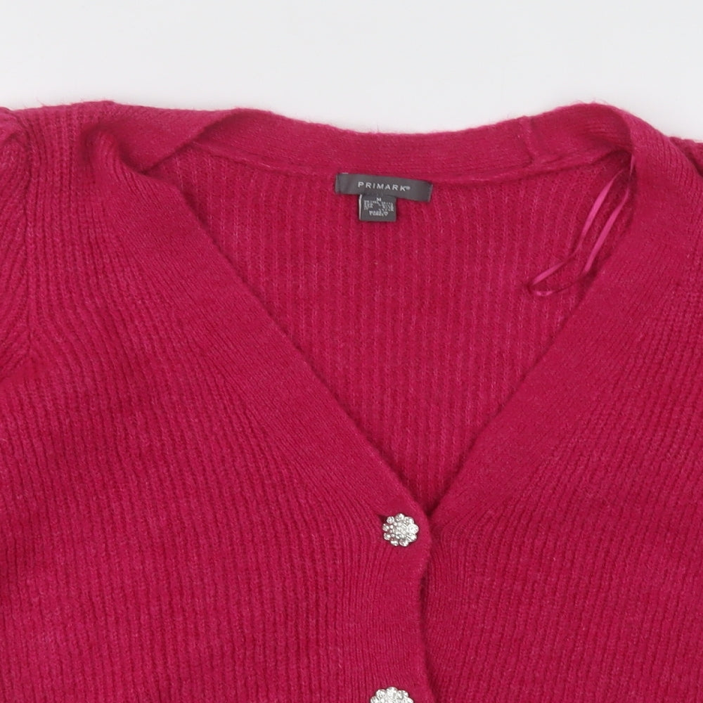 Primark Womens Pink V-Neck  Acrylic Cardigan Jumper Size 14