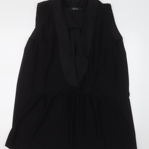 Preworn Womens Black  Polyester Basic Blouse Size L V-Neck