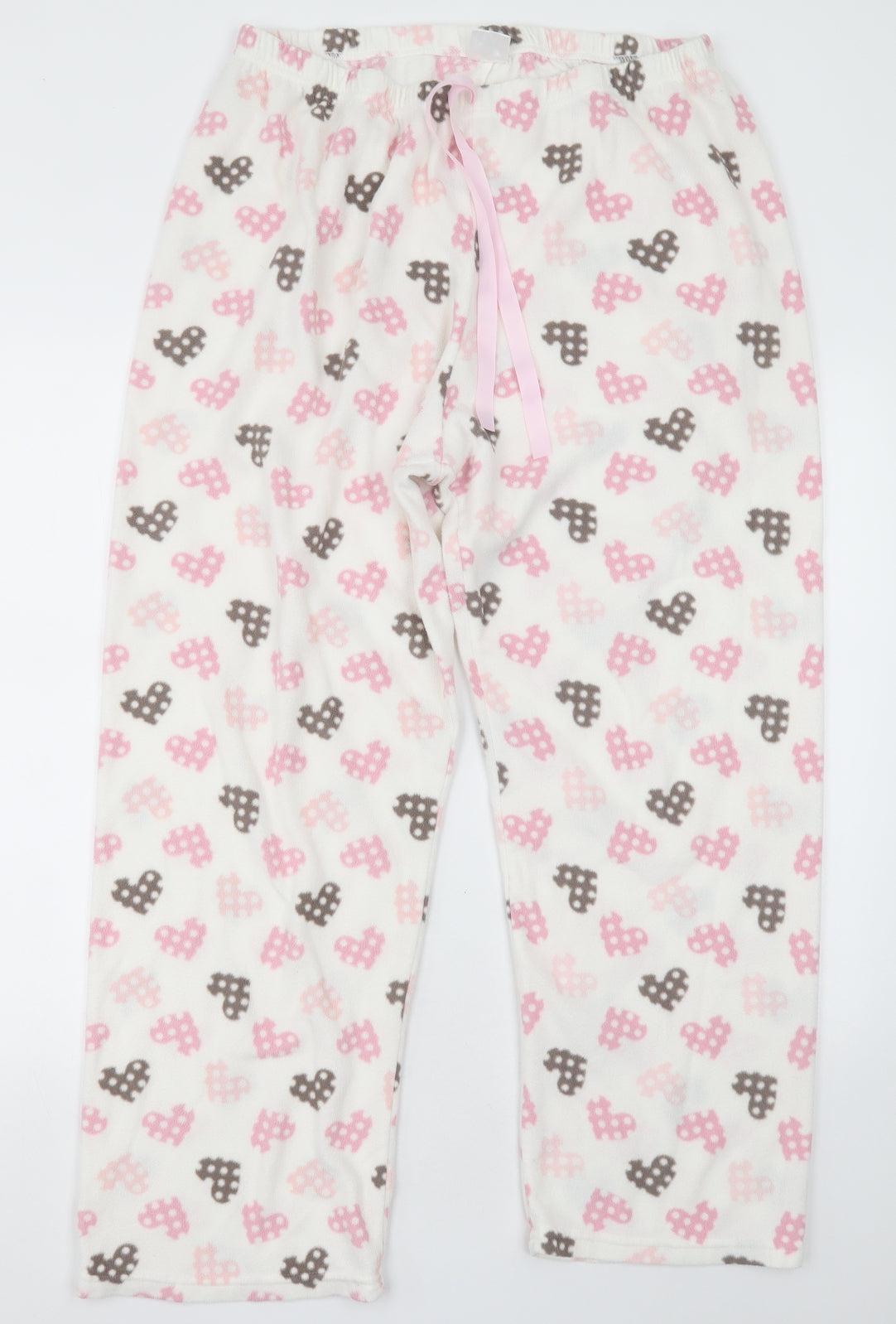 Preworn Womens Beige Geometric Polyester Cami Pyjama Pants Size 16  Tie - Heart print