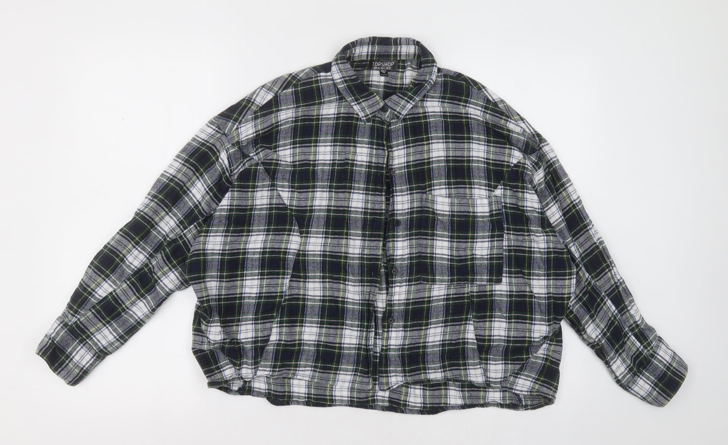 Topshop Womens Green Check Cotton Basic Button-Up Size 10 Collared