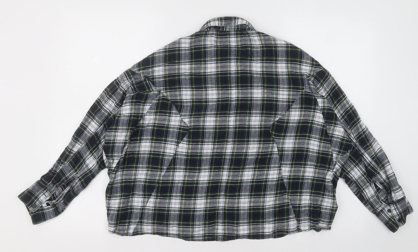 Topshop Womens Green Check Cotton Basic Button-Up Size 10 Collared