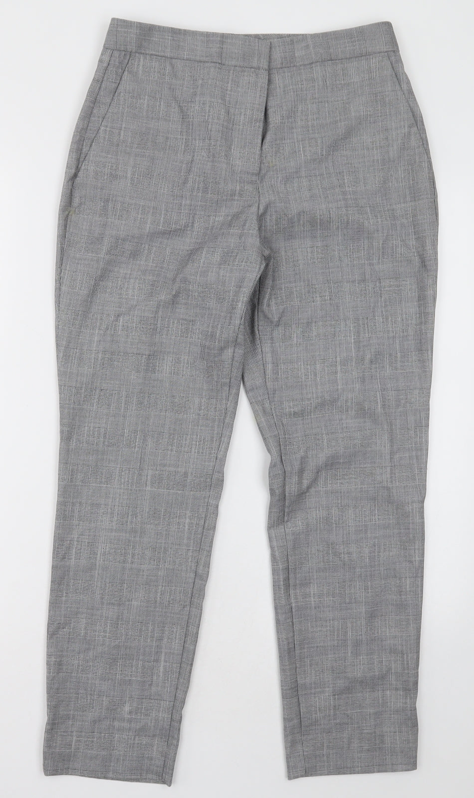 Zara Womens Grey Check Polyester Trousers  Size 10 L28 in Regular Hook & Eye