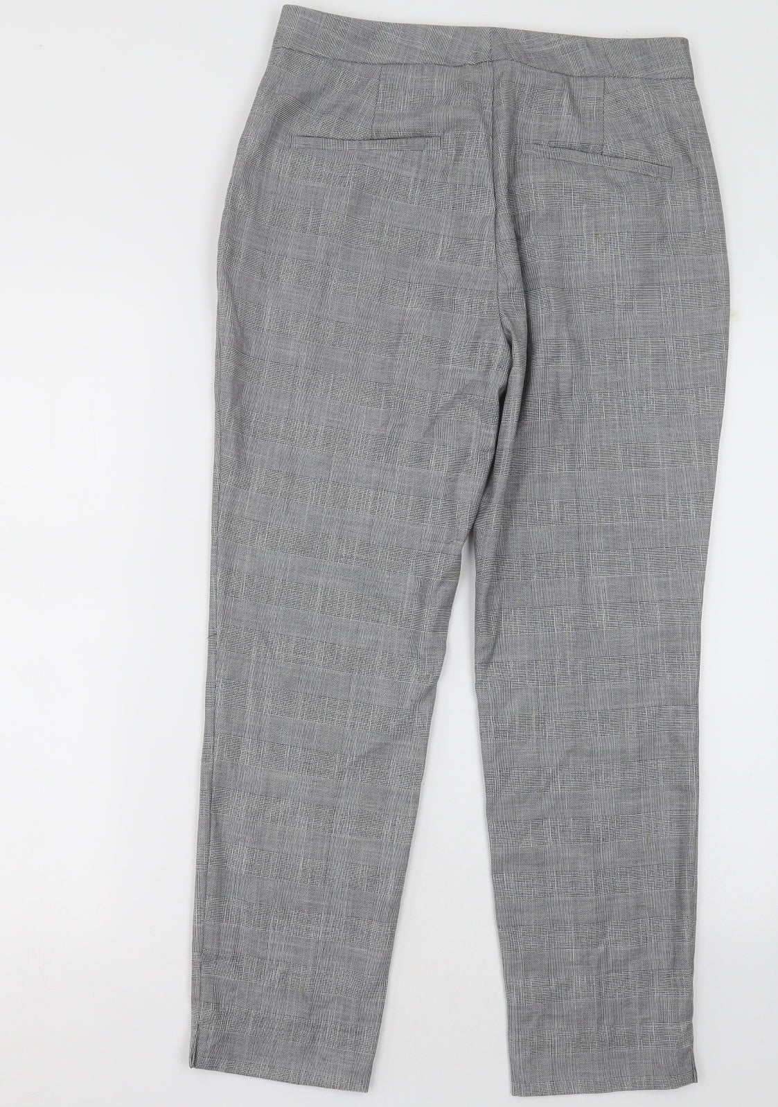 Zara Womens Grey Check Polyester Trousers  Size 10 L28 in Regular Hook & Eye