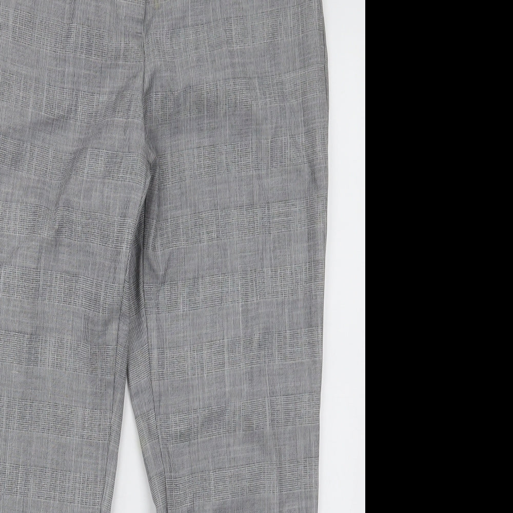Zara Womens Grey Check Polyester Trousers  Size 10 L28 in Regular Hook & Eye