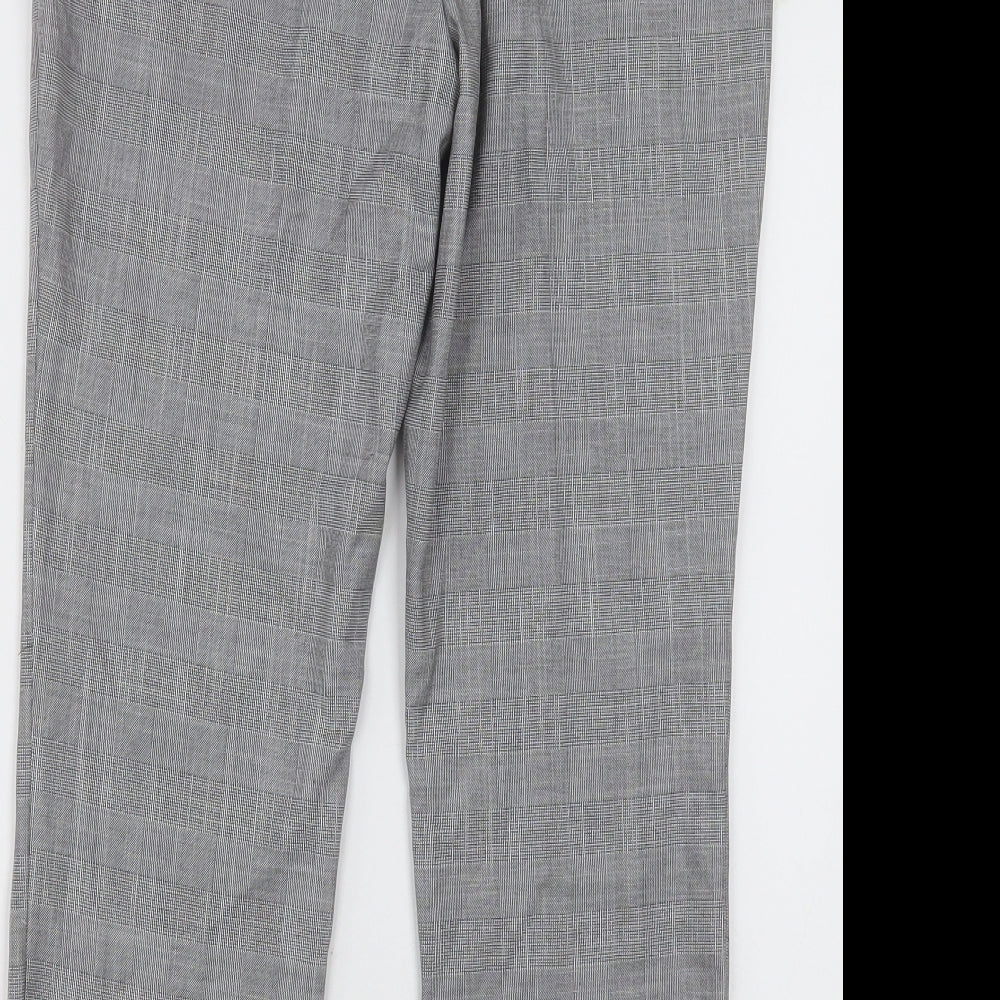 Zara Womens Grey Check Polyester Trousers  Size 10 L28 in Regular Hook & Eye