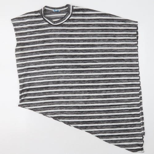 blue vanilla Womens Black Crew Neck Striped Polyester Cape Jumper Size M