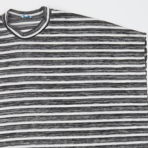 blue vanilla Womens Black Crew Neck Striped Polyester Cape Jumper Size M