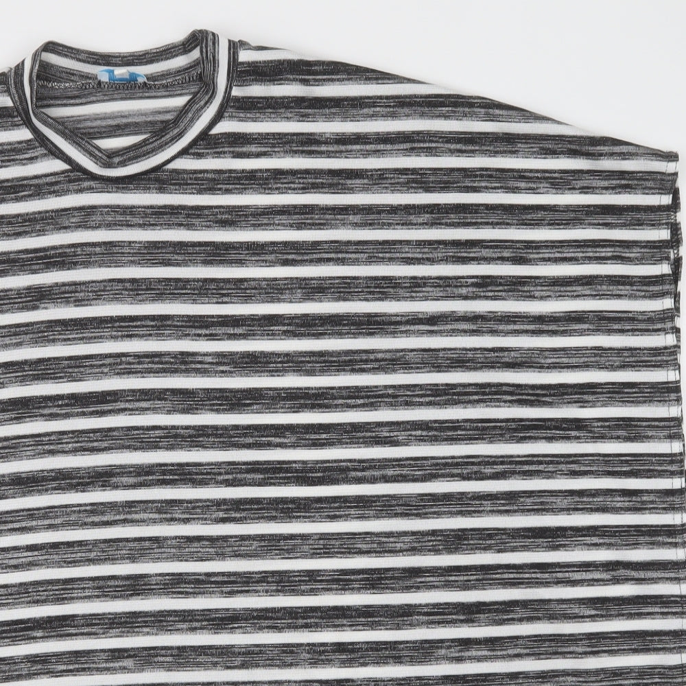 blue vanilla Womens Black Crew Neck Striped Polyester Cape Jumper Size M