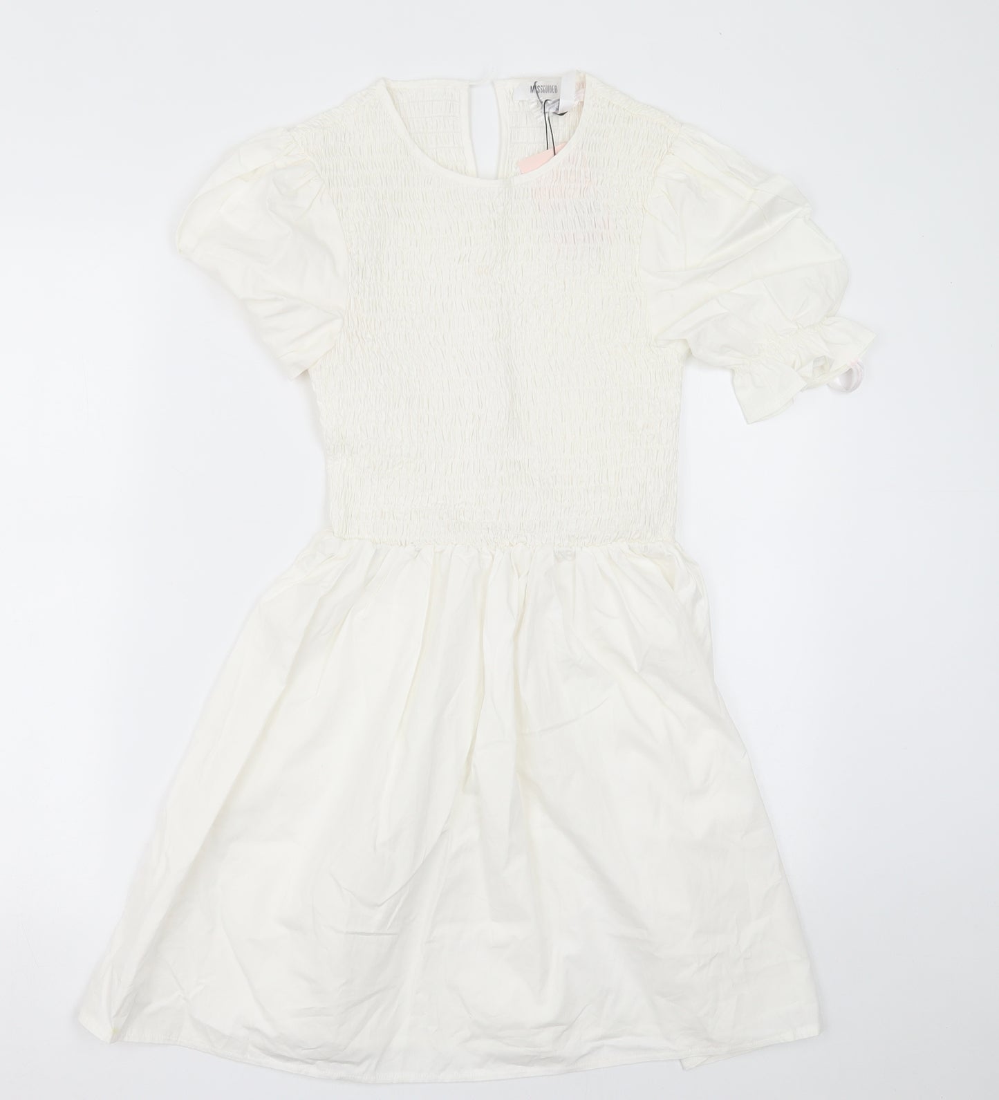 Missguided Womens White  Cotton A-Line  Size 10  Crew Neck Button
