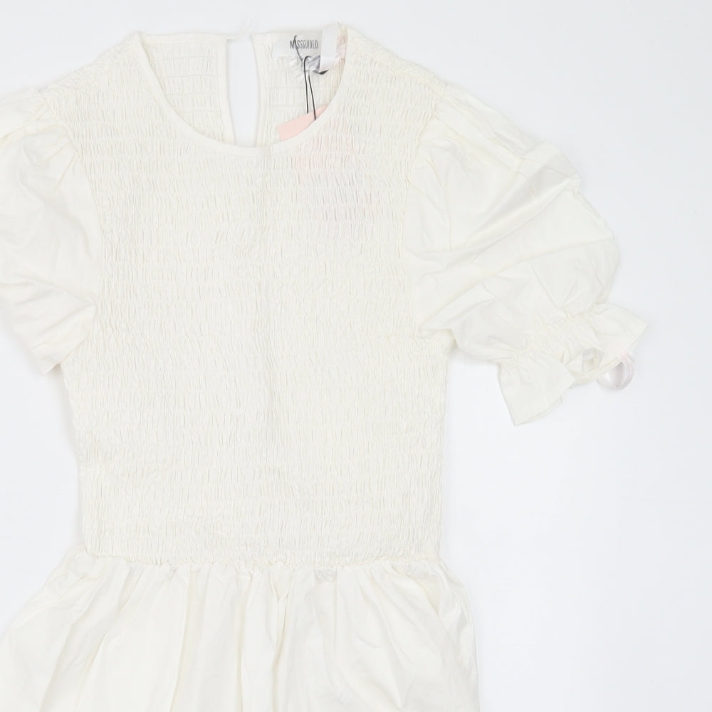Missguided Womens White  Cotton A-Line  Size 10  Crew Neck Button