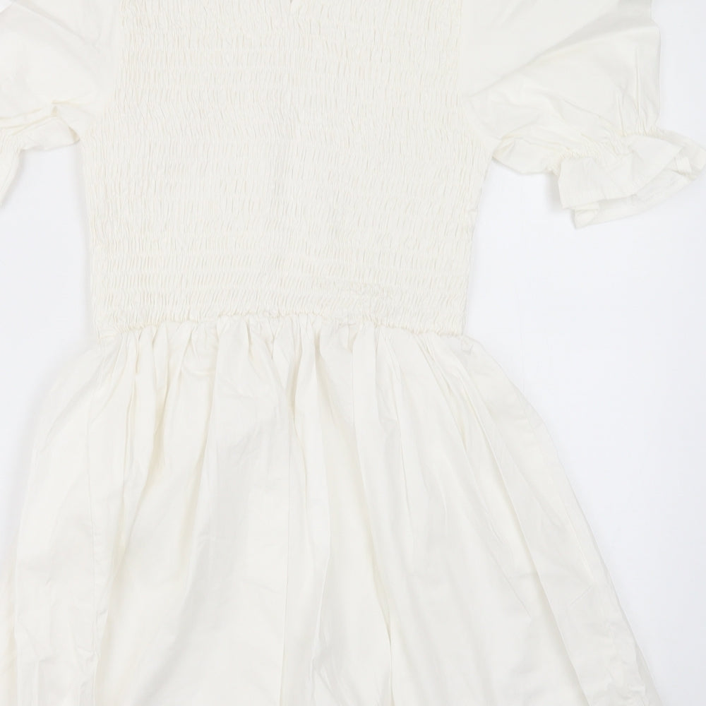 Missguided Womens White  Cotton A-Line  Size 10  Crew Neck Button