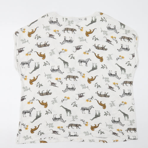 bonmarch Womens White Geometric Polyester Basic T-Shirt Size 20 Crew Neck - Zoo Animal Print