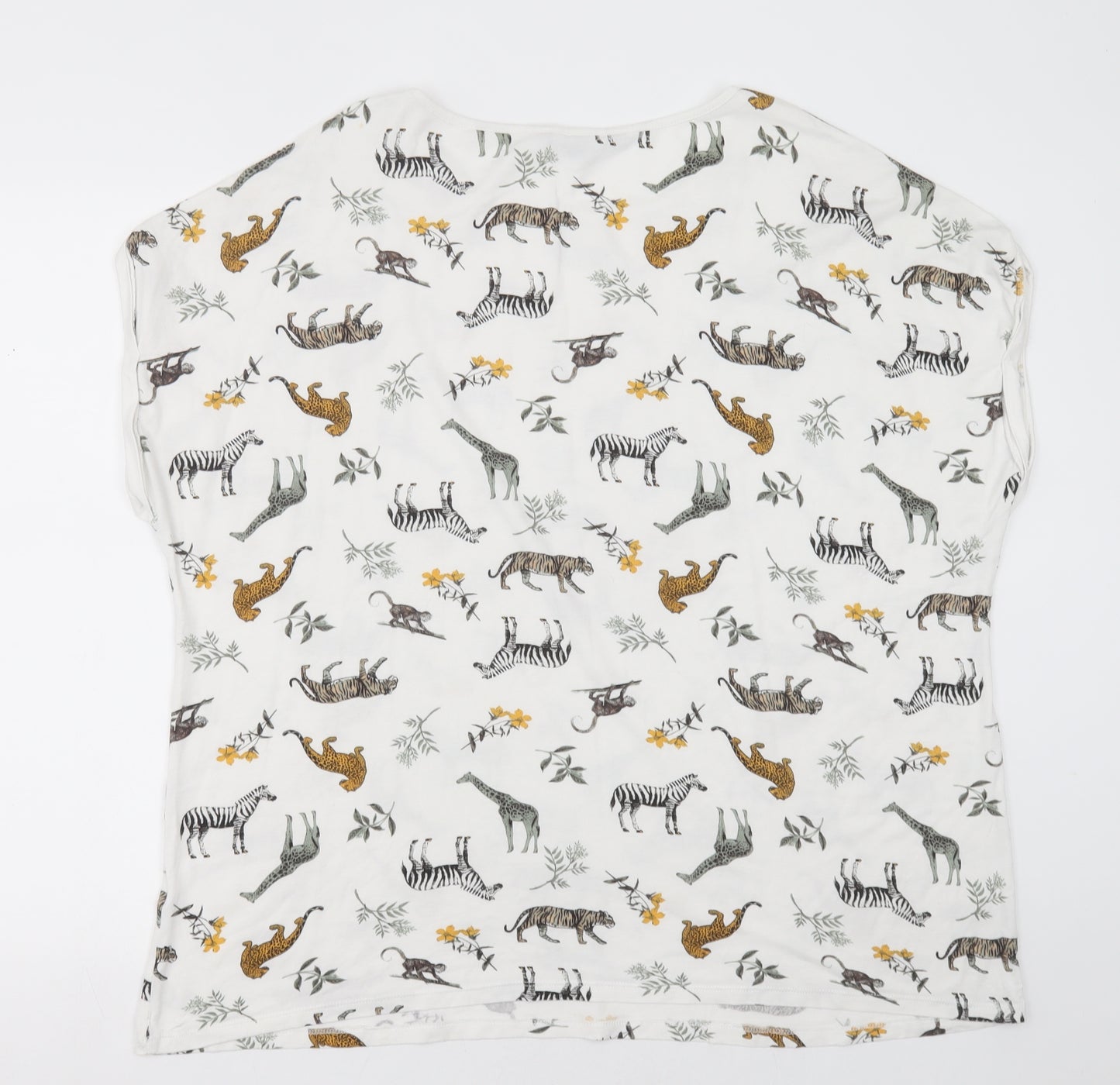 bonmarch Womens White Geometric Polyester Basic T-Shirt Size 20 Crew Neck - Zoo Animal Print