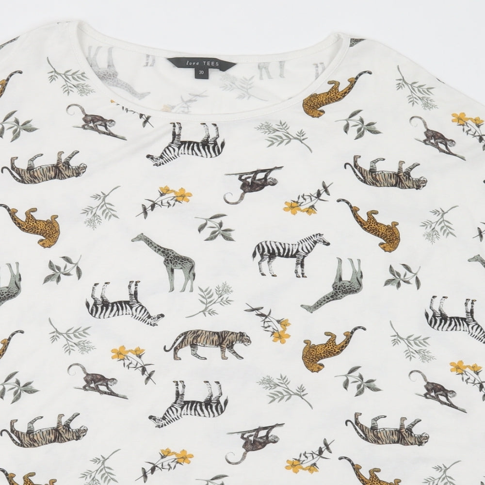 bonmarch Womens White Geometric Polyester Basic T-Shirt Size 20 Crew Neck - Zoo Animal Print