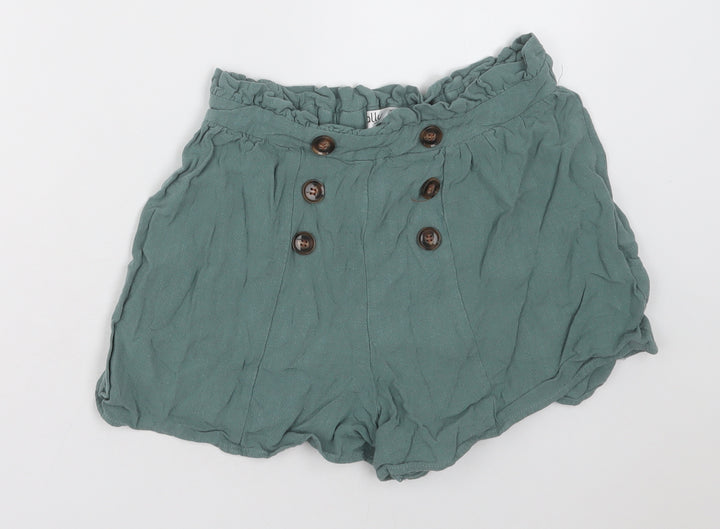 Ally Womens Green Viscose Paperbag Shorts Size 8 L3 in Regular Button