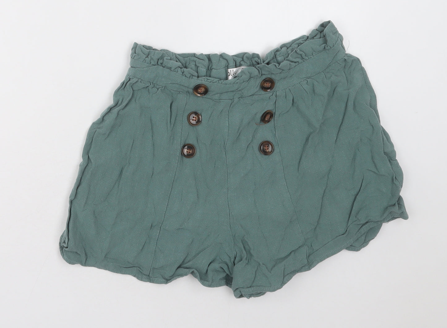 Ally Womens Green  Viscose Paperbag Shorts Size 8 L3 in Regular Button