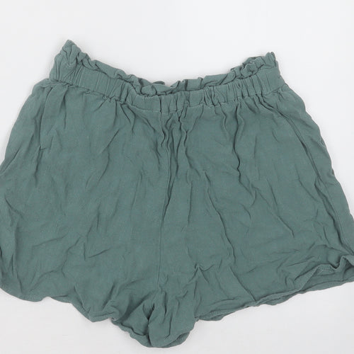 Ally Womens Green  Viscose Paperbag Shorts Size 8 L3 in Regular Button
