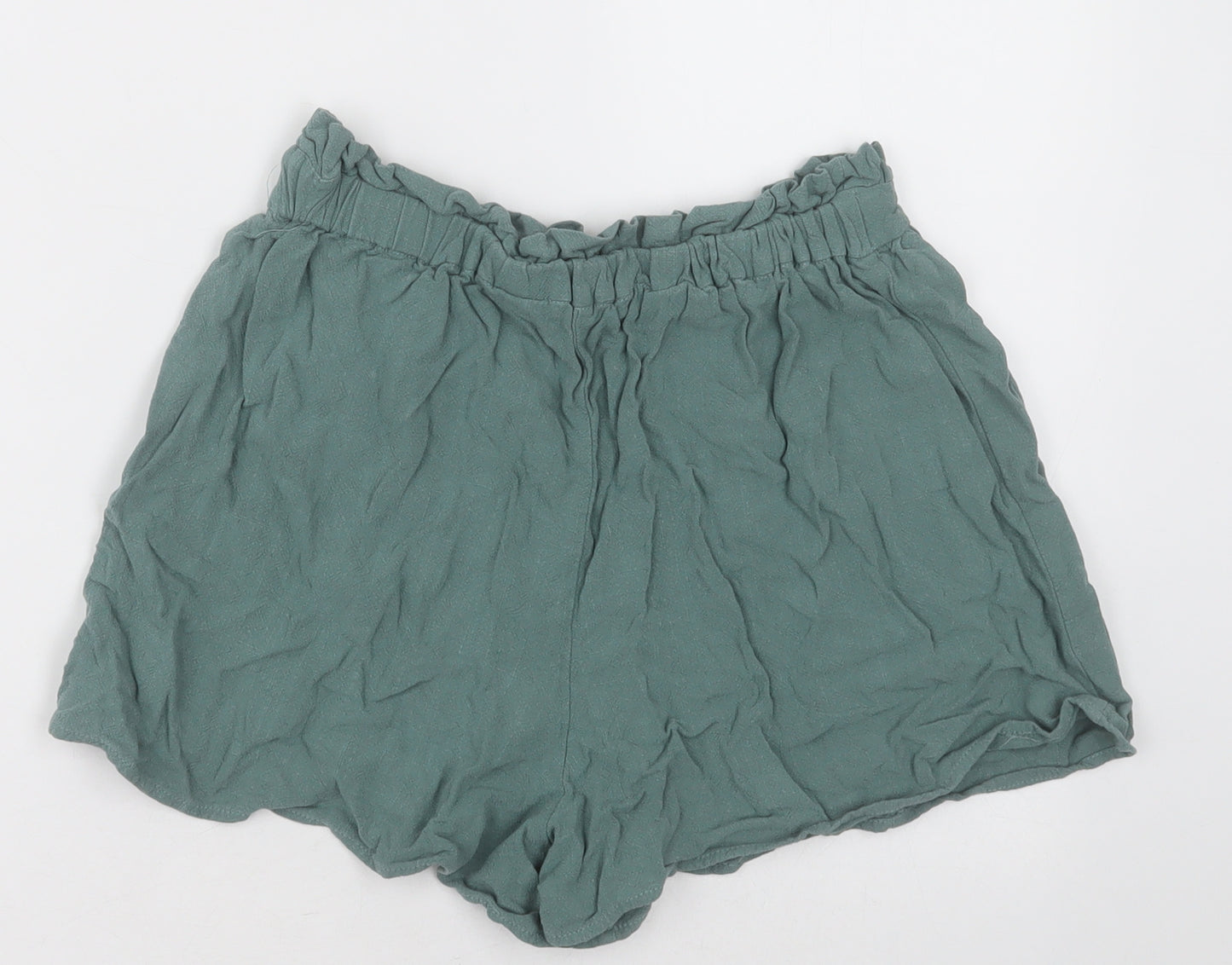 Ally Womens Green  Viscose Paperbag Shorts Size 8 L3 in Regular Button