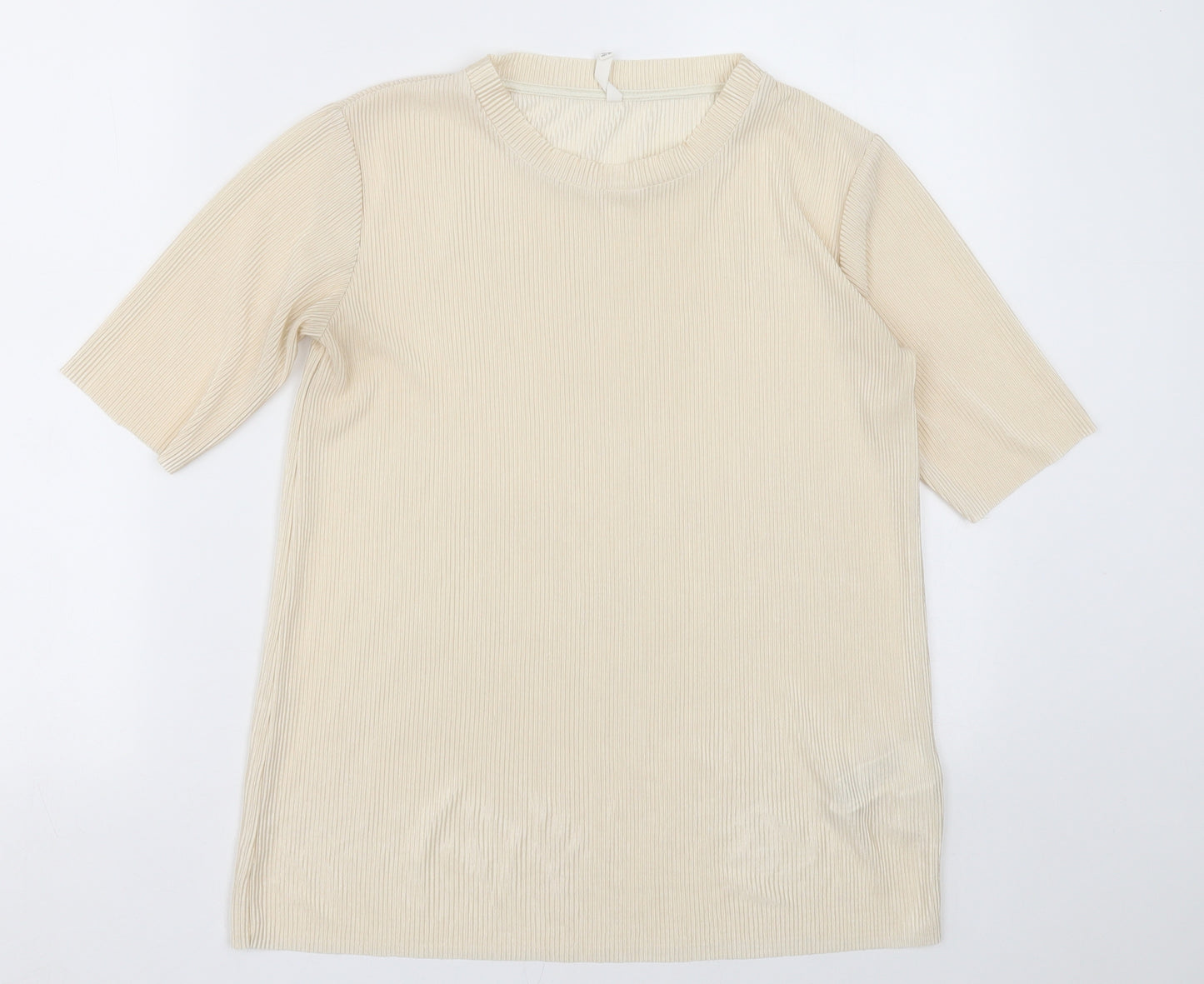 Stradivarius Womens Beige  Polyester Basic T-Shirt Size L Crew Neck - pleated