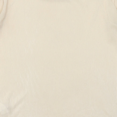 Stradivarius Womens Beige  Polyester Basic T-Shirt Size L Crew Neck - pleated
