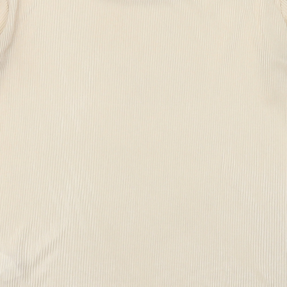 Stradivarius Womens Beige  Polyester Basic T-Shirt Size L Crew Neck - pleated