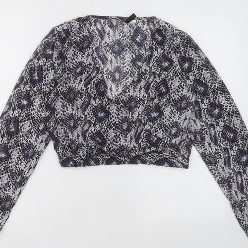 H&M Womens Purple Animal Print Polyester Cropped Blouse Size 8 V-Neck