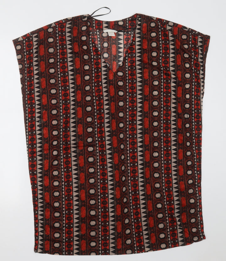 H&M Womens Red Geometric Polyester Basic Tank Size S V-Neck