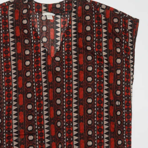H&M Womens Red Geometric Polyester Basic Tank Size S V-Neck