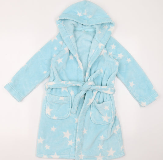 Front view of Marks & Spencer girls’ blue geometric polyester gown, size 6-7, years tie - star pattern