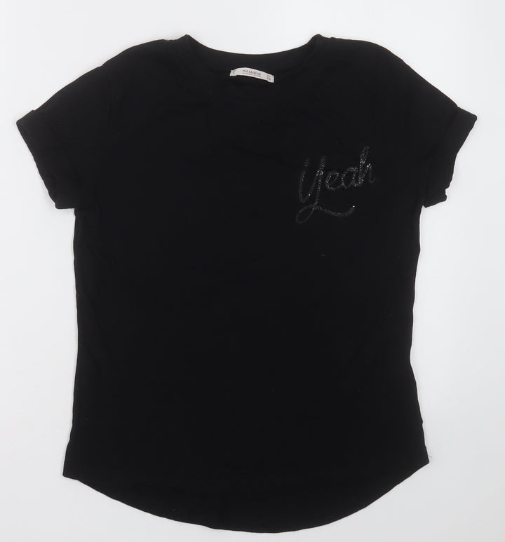 Pull&Bear Womens Black Polyester Basic T-Shirt Size S Crew Neck - yeah
