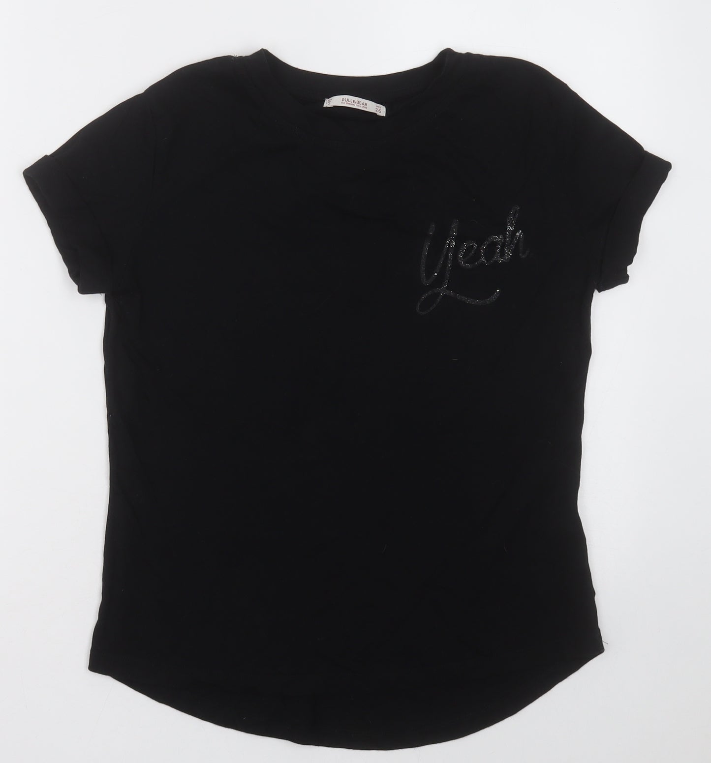 Pull&Bear Womens Black  Polyester Basic T-Shirt Size S Crew Neck - yeah