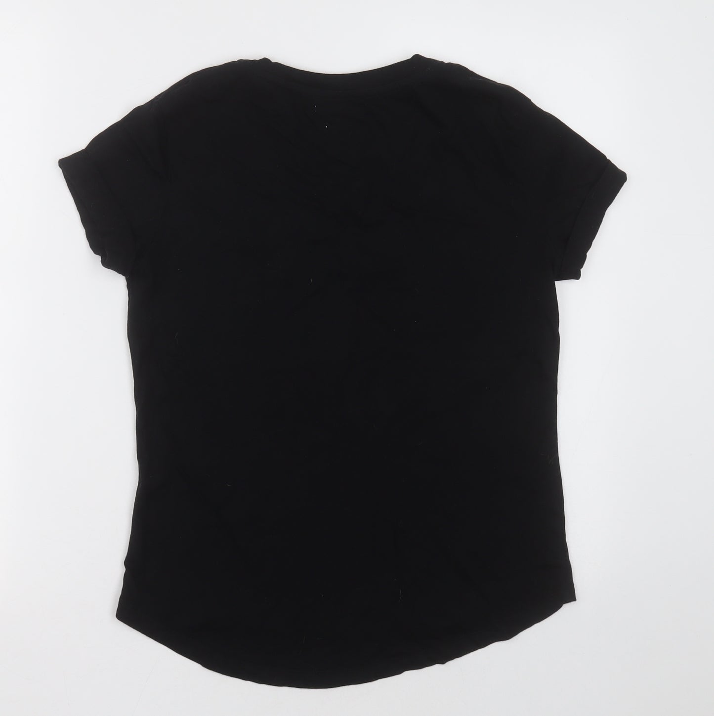 Pull&Bear Womens Black  Polyester Basic T-Shirt Size S Crew Neck - yeah