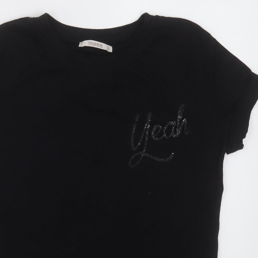 Pull&Bear Womens Black  Polyester Basic T-Shirt Size S Crew Neck - yeah