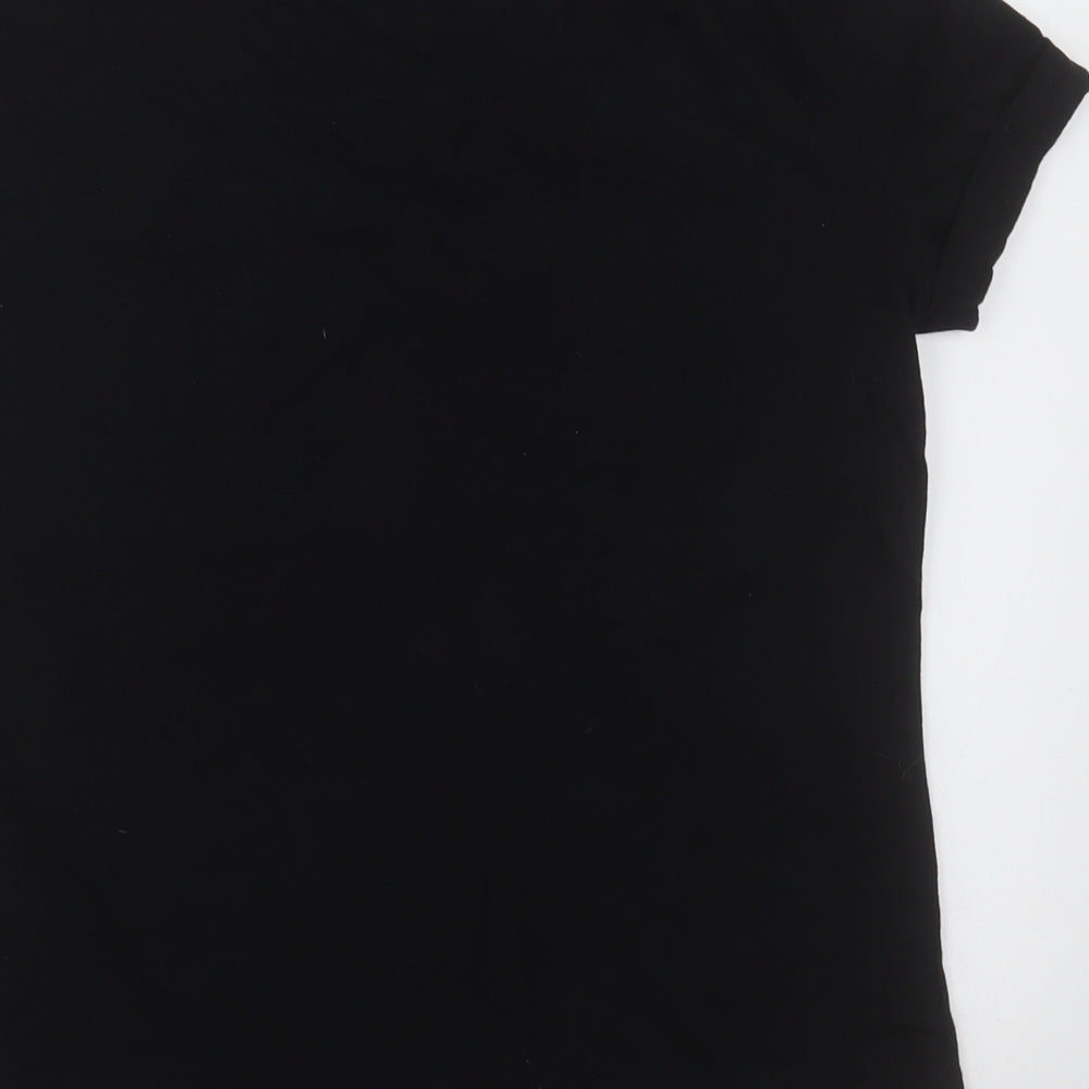 Pull&Bear Womens Black  Polyester Basic T-Shirt Size S Crew Neck - yeah