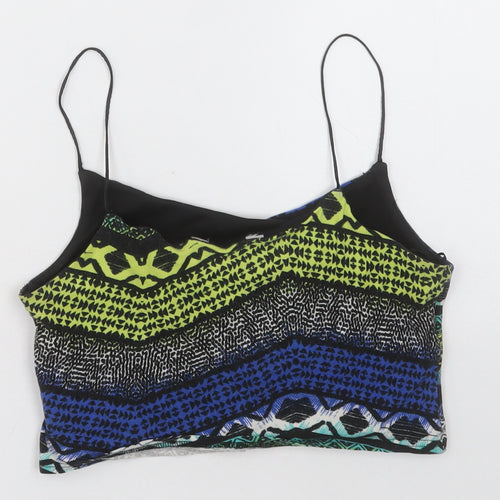 New Look Womens Blue Geometric Cotton Cropped Tank Size 8 V-Neck