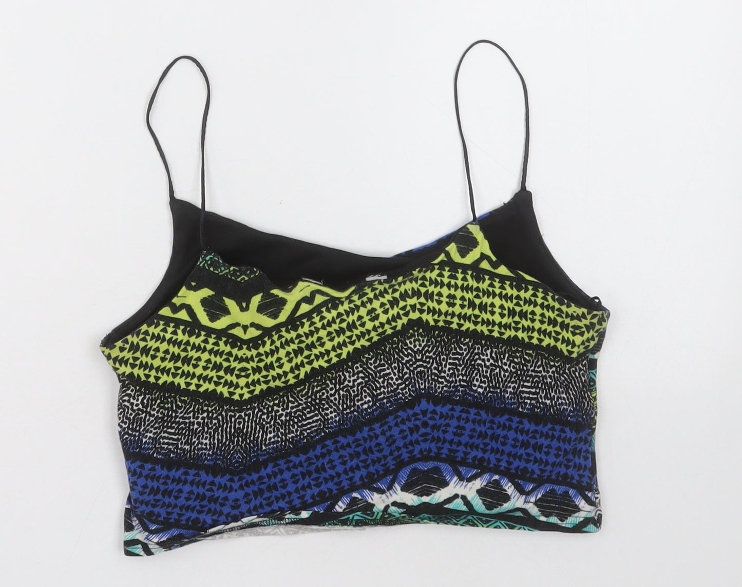 New Look Womens Blue Geometric Cotton Cropped Tank Size 8 V-Neck