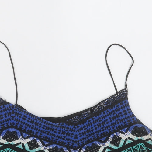 New Look Womens Blue Geometric Cotton Cropped Tank Size 8 V-Neck