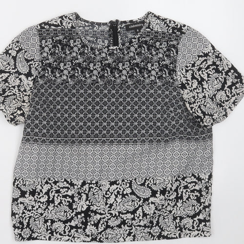 Chemsitry Womens Black Plaid Polyester Basic Blouse Size 8 Crew Neck