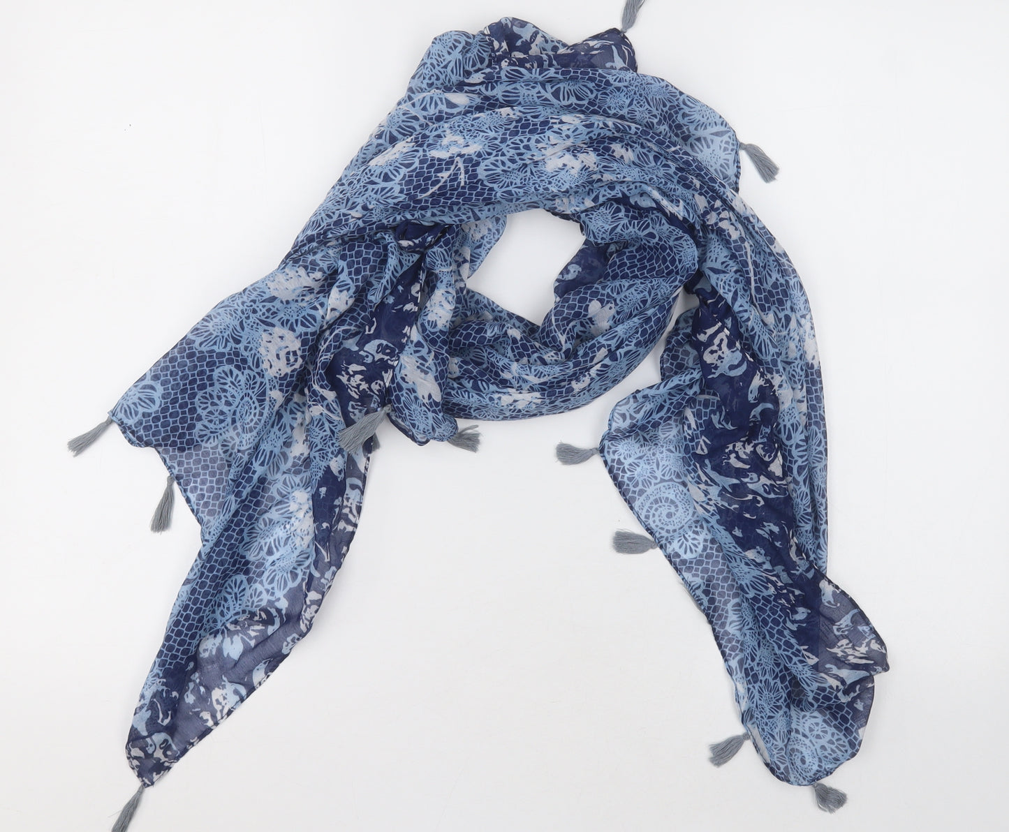 prewon Womens Blue Geometric Polyester  Scarf    - Thin material