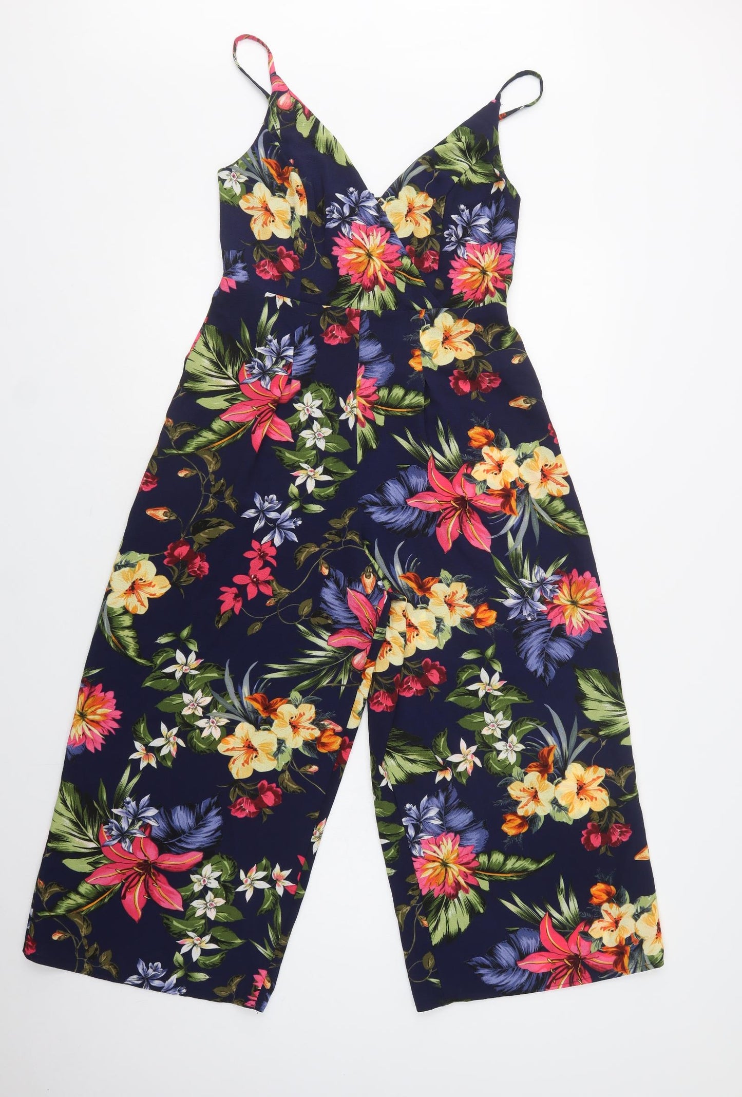 F&F Womens Blue Floral Polyester Jumpsuit One-Piece Size 8 L22 in