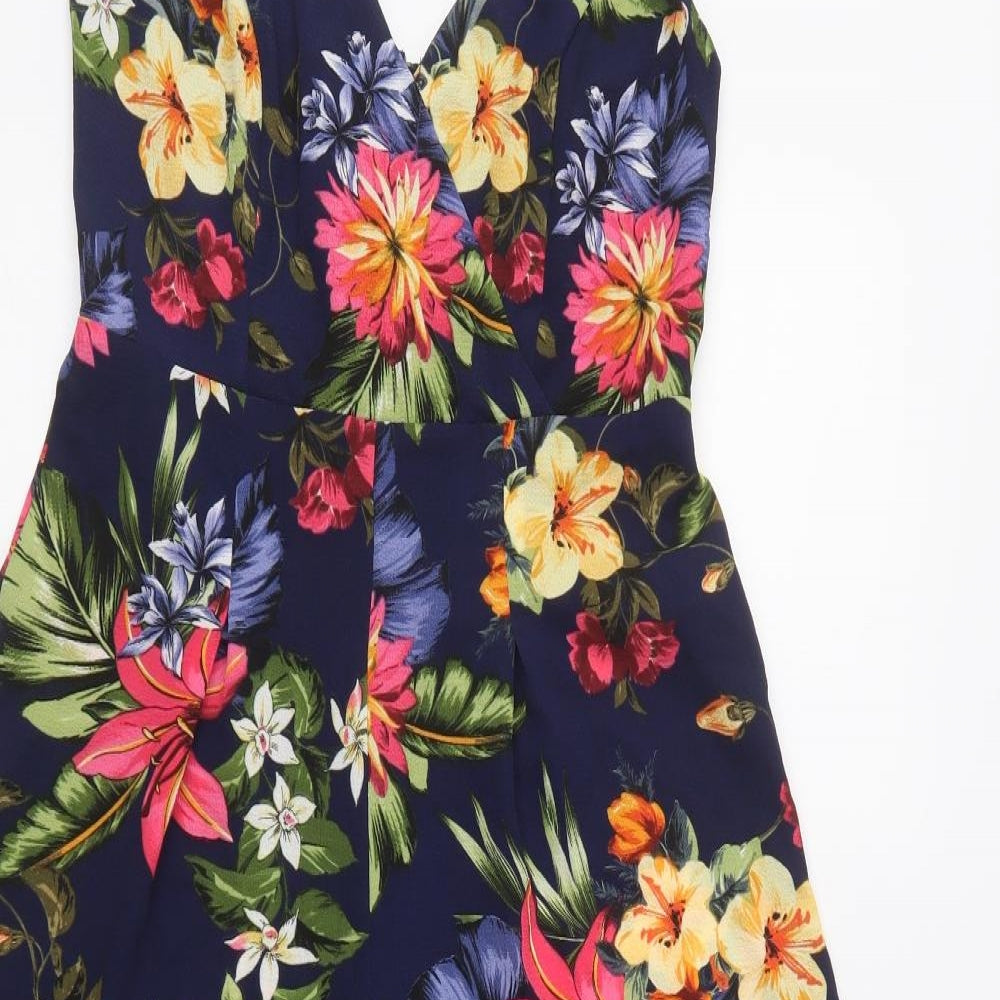F&F Womens Blue Floral Polyester Jumpsuit One-Piece Size 8 L22 in