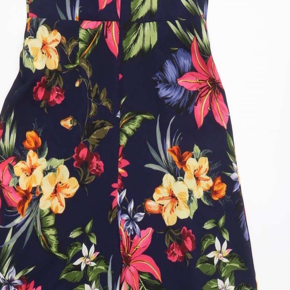 F&F Womens Blue Floral Polyester Jumpsuit One-Piece Size 8 L22 in