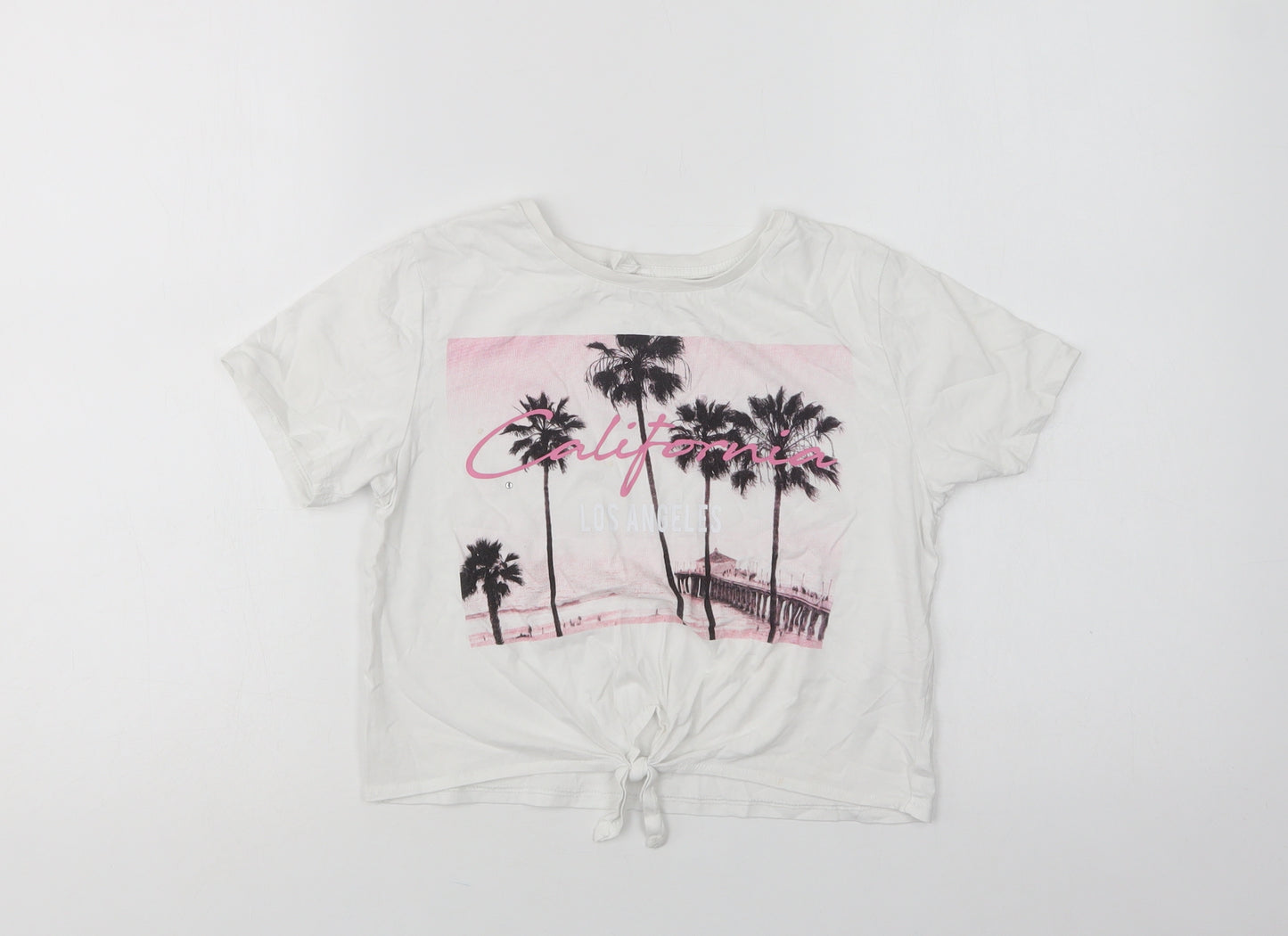 Matalan Girls White  Cotton Cropped T-Shirt Size 10 Years Crew Neck  - Los Angeles