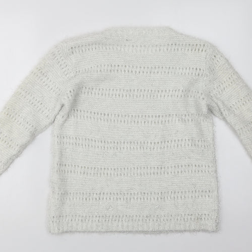 Quiz Womens White Crew Neck Striped Polyester Pullover Jumper Size M