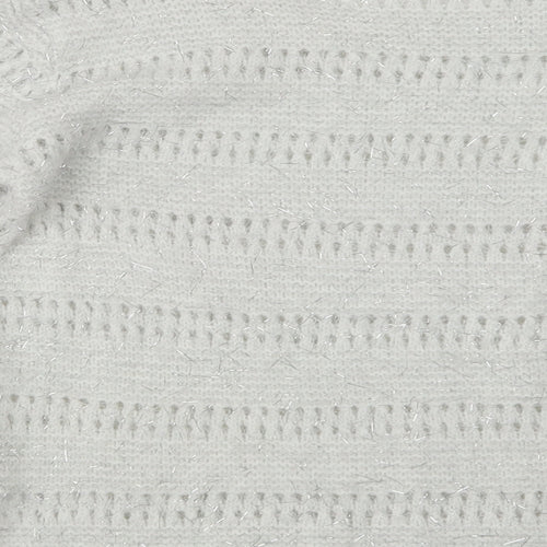 Quiz Womens White Crew Neck Striped Polyester Pullover Jumper Size M