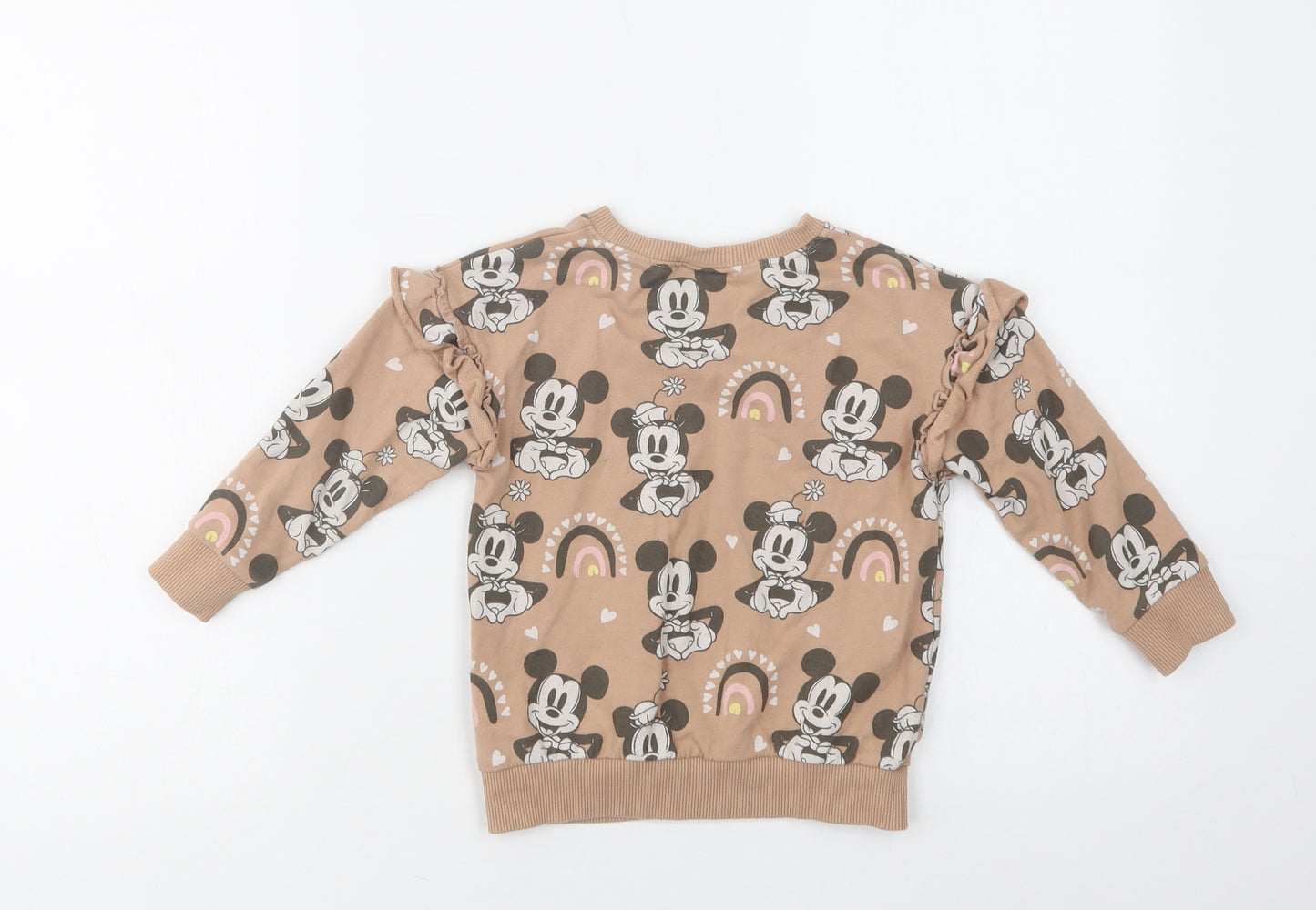 NEXT Girls Beige Geometric Cotton Pullover Sweatshirt Size 3-4 Years   - Mickey and Minnie Mouse