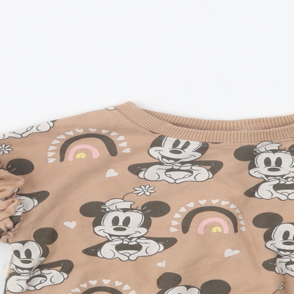 NEXT Girls Beige Geometric Cotton Pullover Sweatshirt Size 3-4 Years   - Mickey and Minnie Mouse