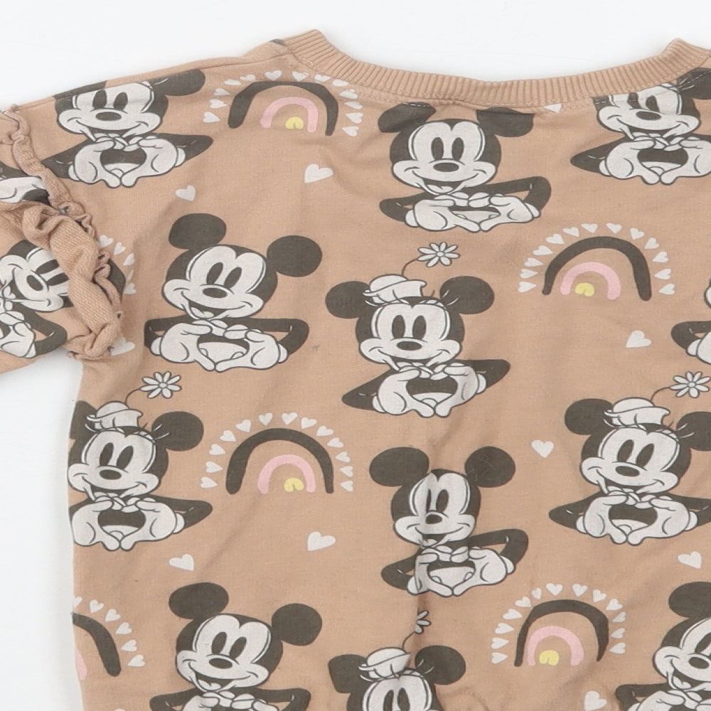 NEXT Girls Beige Geometric Cotton Pullover Sweatshirt Size 3-4 Years   - Mickey and Minnie Mouse
