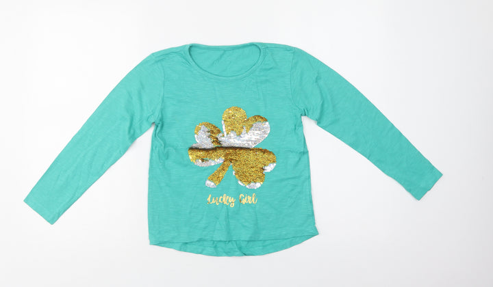 Dunnes Stores Girls Green Cotton Basic Blouse Size 9 Years Crew Neck - Lucky
